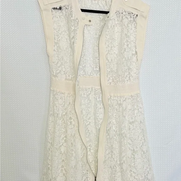 Rebecca Taylor white Lace Zip Front Dress A-line Cap Sleeve Button Snaps Size 10 - Picture 6 of 8